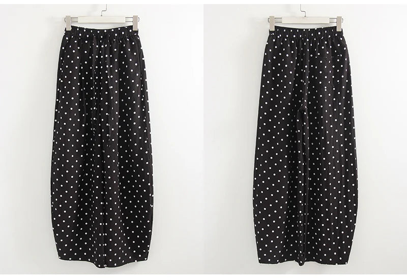 Polka Dot Cotton Linen Pants White Women Wide Leg Summer Spring Baggy Trousers For Woman High  Waist Linen Loose Pants Women