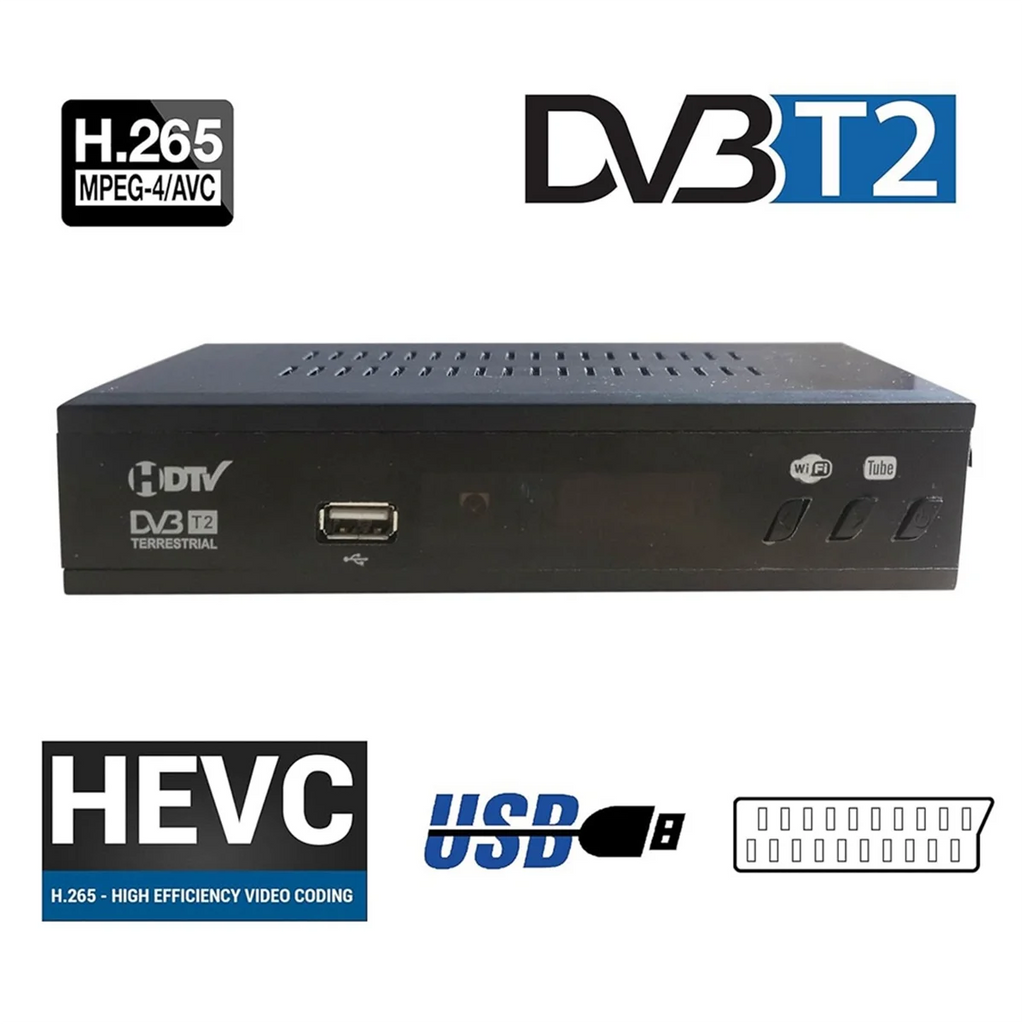 PQWN! DVB T2 HEVC 265 Digital TV Tuner DVB-T2 H.265 1080P HD Decoder USB Terrestrial TV Receiver EPG Set Top Box,EU Plug