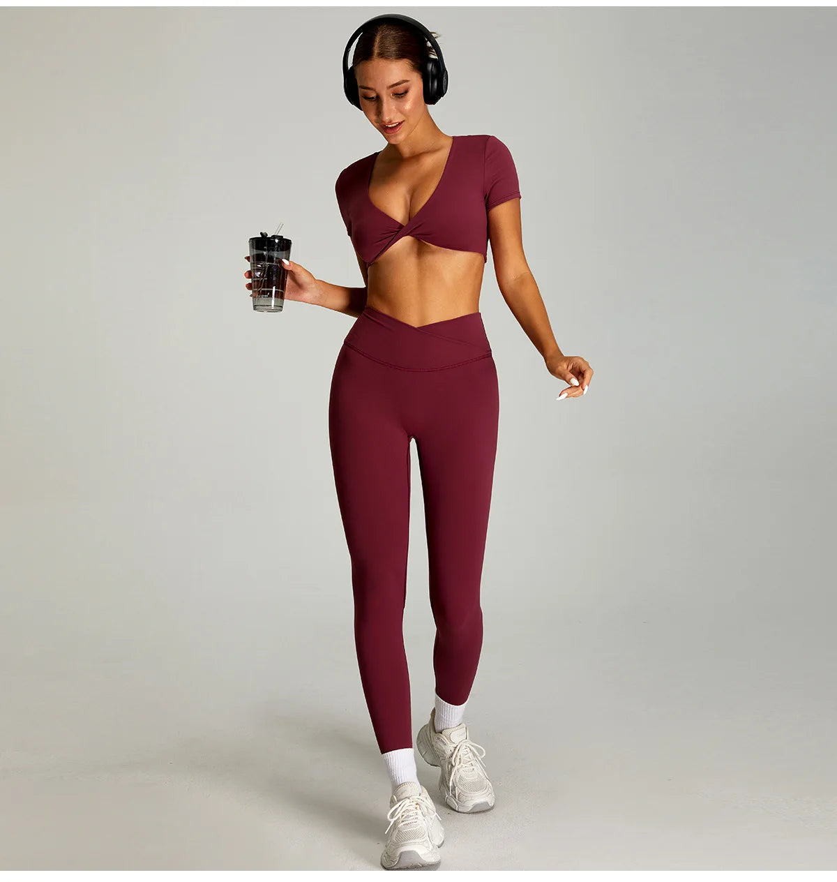 mikeyoga Women Yoga Suit 2PCS Sports Set Quick-Drying Gym Set Women Tracksuit Running Workout Short Sleeves Sports Yoga Clothing