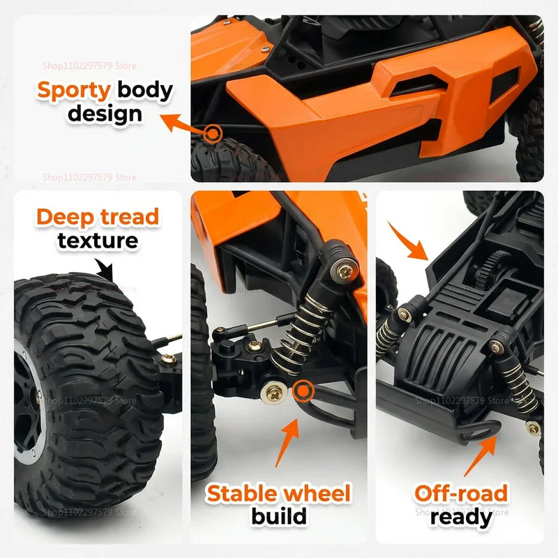 RC Monster Truck 1:16 Scale Remote Control Car 2.4GHz Alloy Shell 20KM/H Fast Off Road RC Car LED LED Headlight Toy Gift for Kid