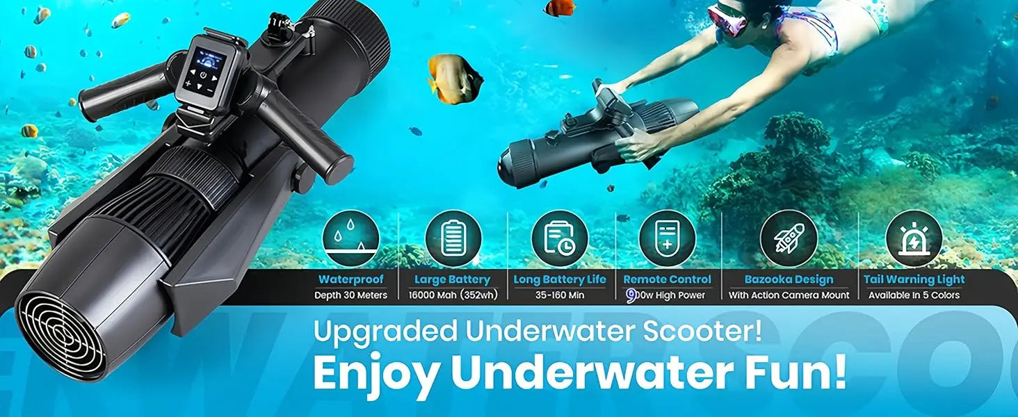 Camolech 900W Dual Battery Underwater Scooter for Adults 16AH Removable Pool Sea Scooter
