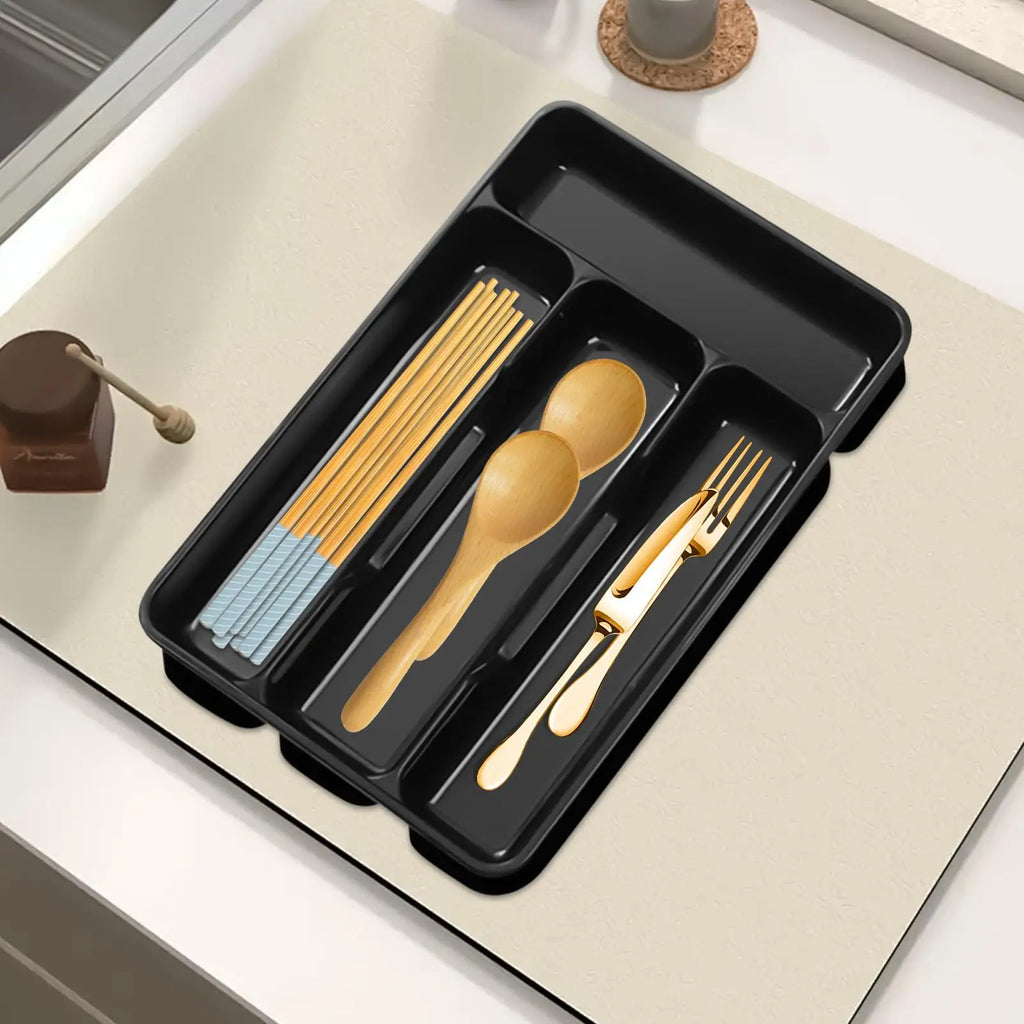 Compact Silverware Organizer with 4 Compartments Flatware Holder, Kitchen Cabinet Countertop Storage Solution Home College Use