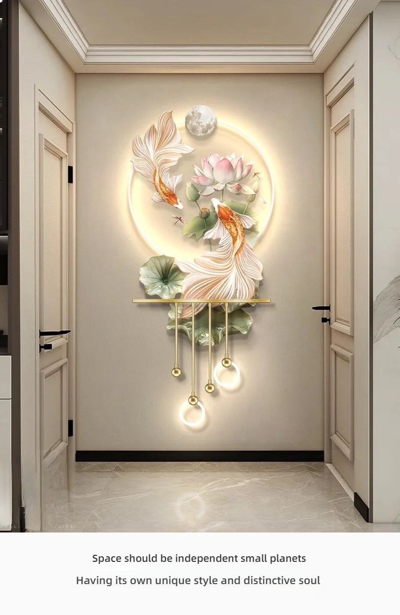 Modern Light Luxury Entrance LED Decorative Painting Koi Carp Home Decoration Living Room Bedroom Sofa Wall Corridor Mural Light