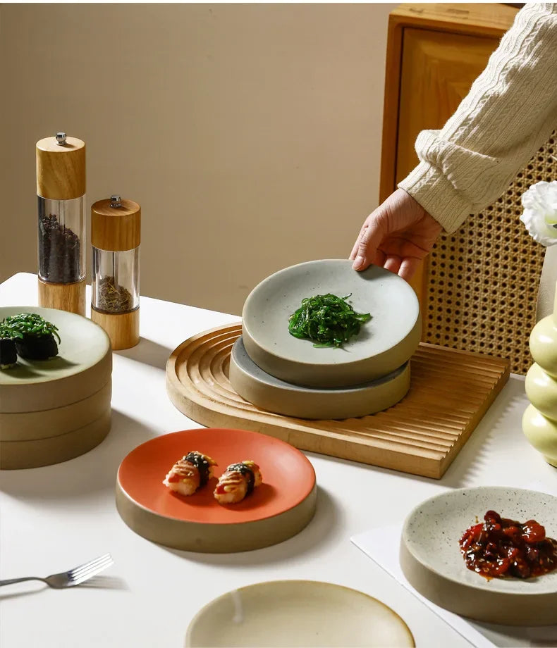 Premium Western Cuisine Plate Retro Round Plate Commercial Ceramic Tableware Cylinder  Simple Cake Dim Sum