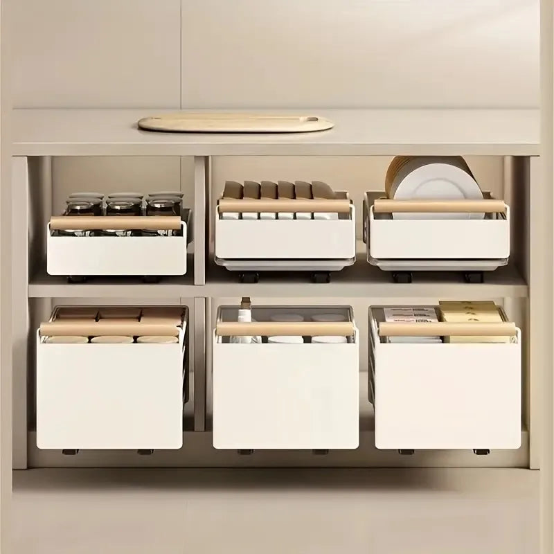 Space-Saving Kitchen Drawer Organizer, Pull Out Storage Rack for Storing Plates, Bowls, and Spices Kitchen Organizer and Storage
