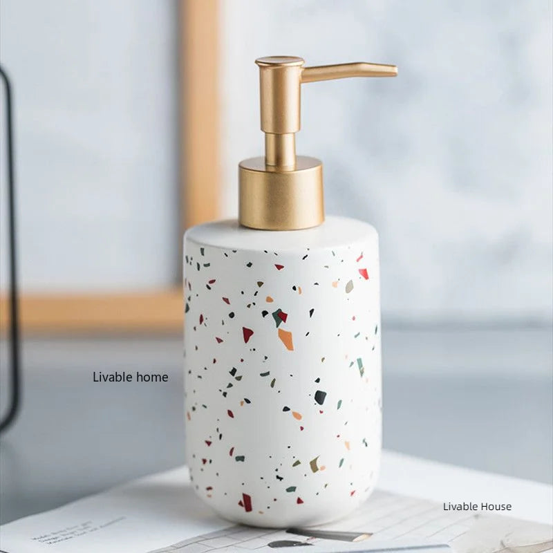 Ceramics Portable Soap Dispensers Handwashing Fluid Bottle Terrazzo Pattern Lotion Bottle Soap Bottle Bathroom Soap Dispensers