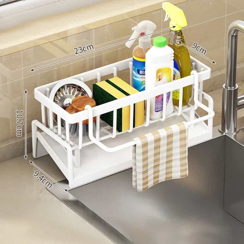 Stainless Steel Kitchen Sink Organizer | Sponge & Soap Storage | Faucet Holder & Towel Rack | Drain Rack with Shelf | Kitchen Ac