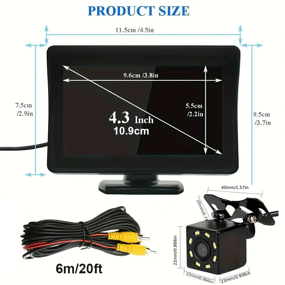 Car Monitor Camera 4.3-inch Display HD Reversing Rearview Camera Car Reversing Kit For Car Pickup Universal