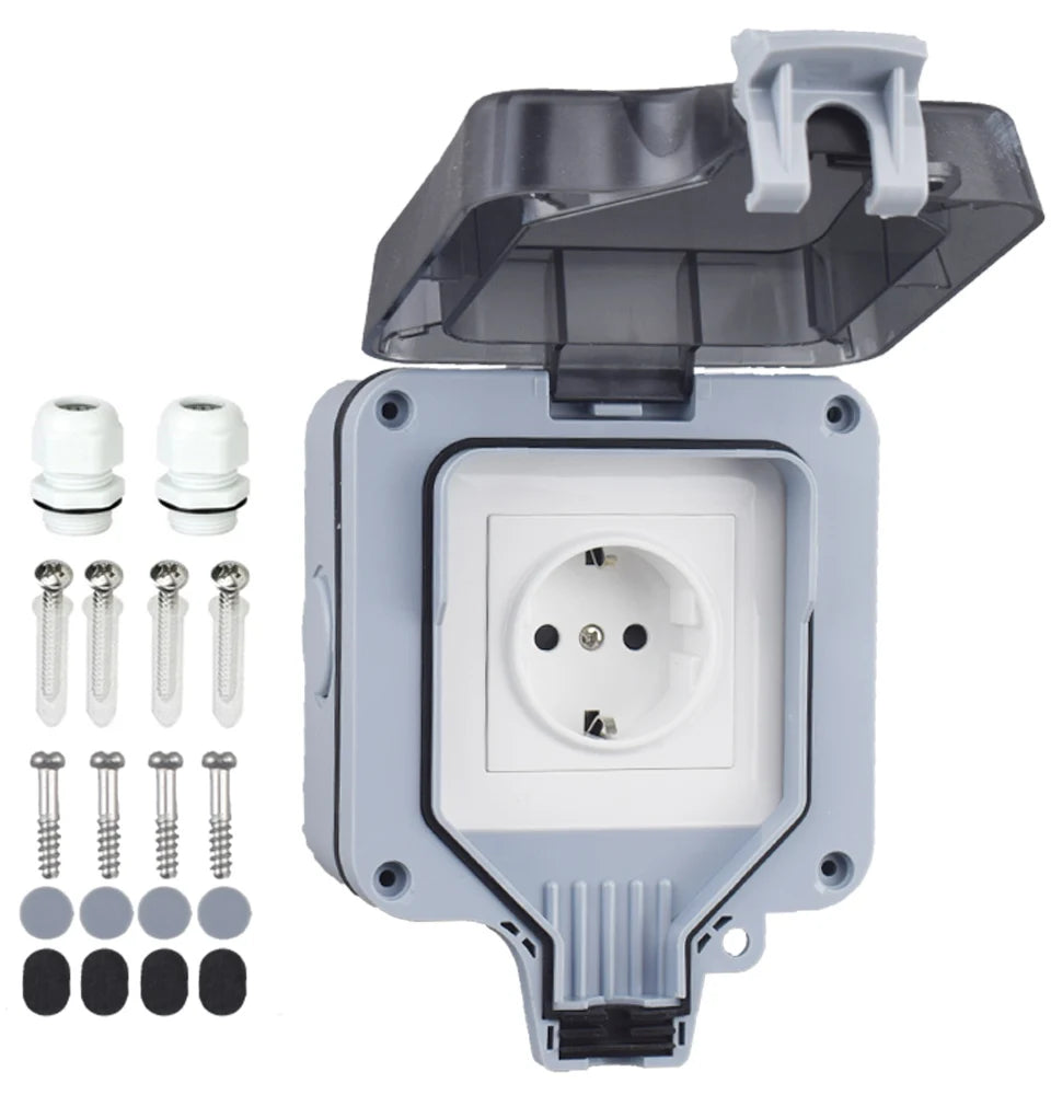 Double EU Socket Power Supply Switch Socket 16A Outdoor Wall Power Socket With USB Charging for Home& Garden IP66 Weatherproof