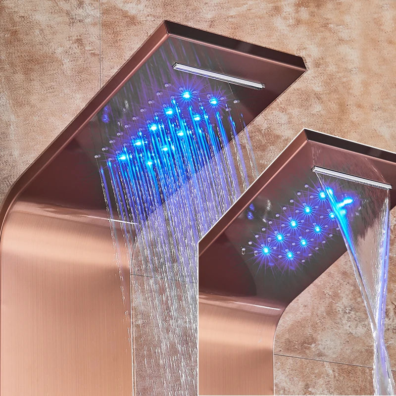 LED Light Bathroom Shower Panel Intelligent LCD Shower Column System with 6 Modes Rain Waterfall Massage Jet Bath Mixer Tap