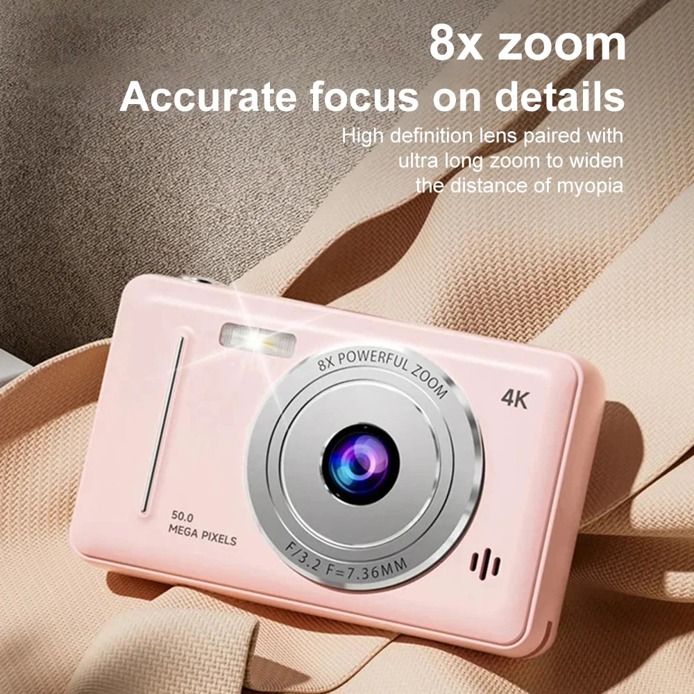 4k Digital Camera IPS HD 50MP CCD Camera 2.4" Autofocus Vlogging Student Camcorder 8X Dual Cam and LED Flash Video Photo Filming