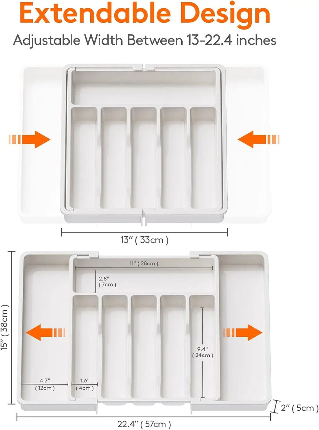 Large Extendable Cutlery Organizer Tray Adjustable Kitchenware Drawer Storage for Spoons Forks Knives