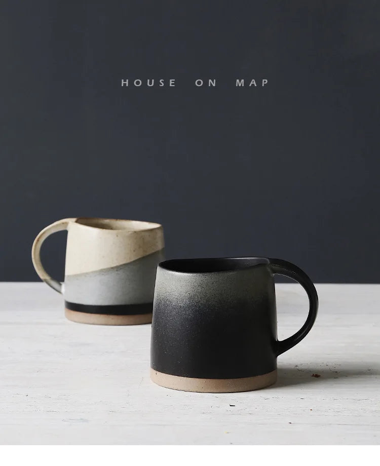 Handmade Stoneware Mug Retro Black White Latte Coffee Cup Ceramic Cup