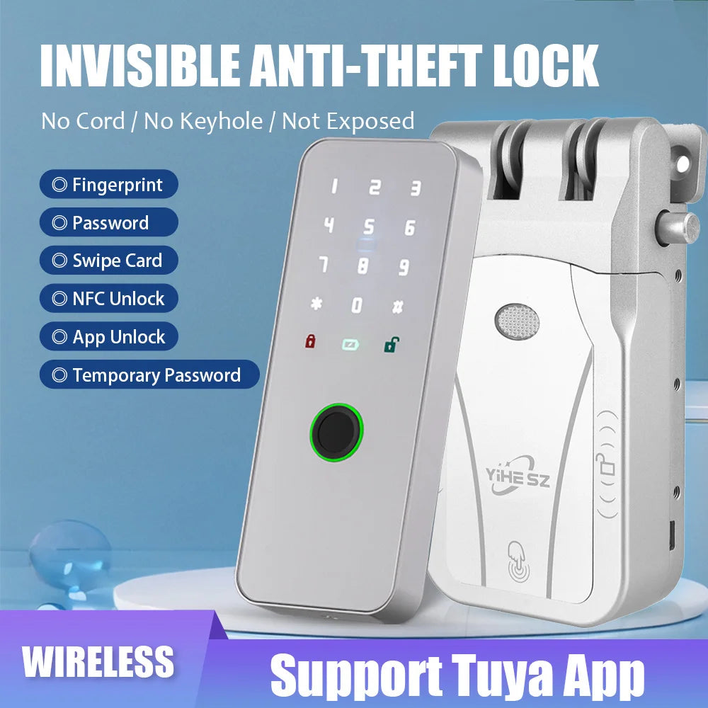YiHESZ Fingerprint Password Door Lock 433Mhz Remote Control Smart Lock Dual Motor Backup Battery System Deadbolt Lock Wafu 026