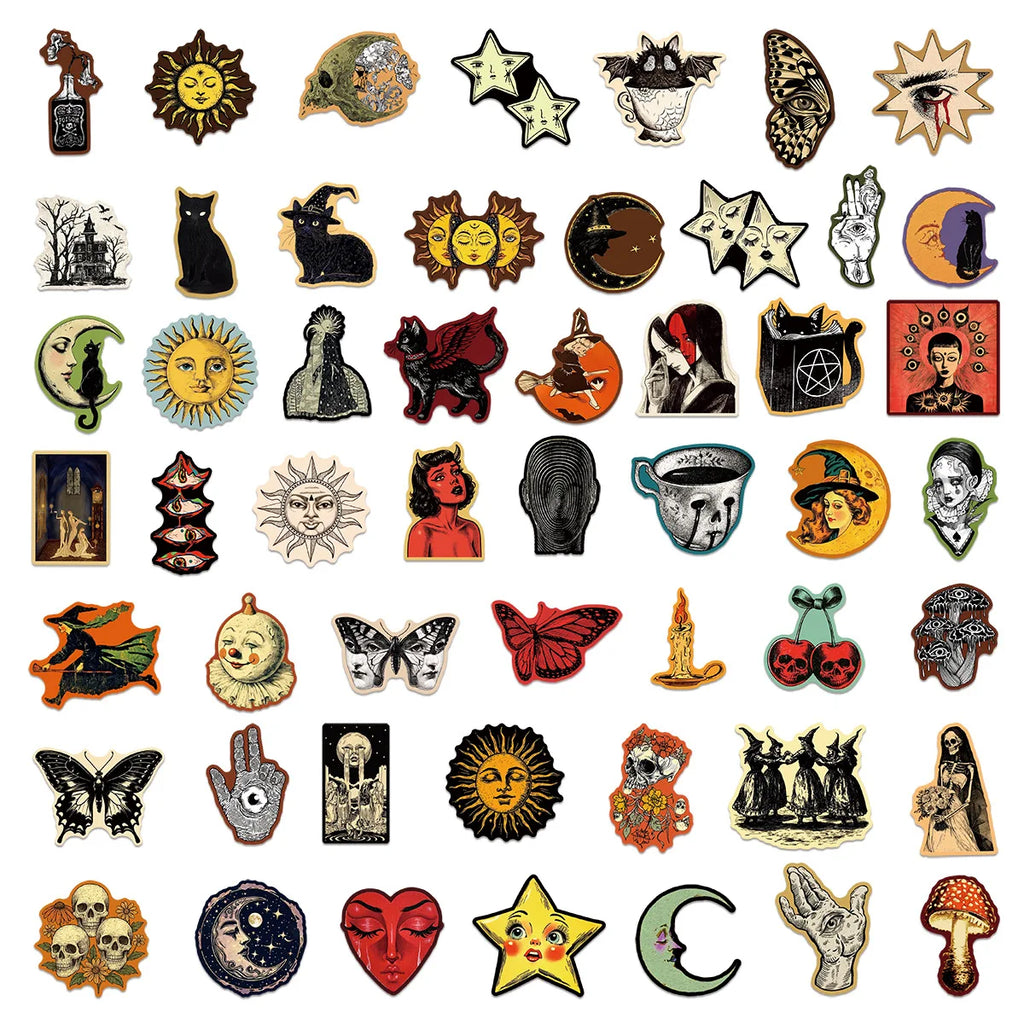 50Pcs Occult Celestial Creepy Stickers Gothic Moon Decals For Phone Scrapbook Suitcase Skateboard Guitar DIY Aesthetic Stickers