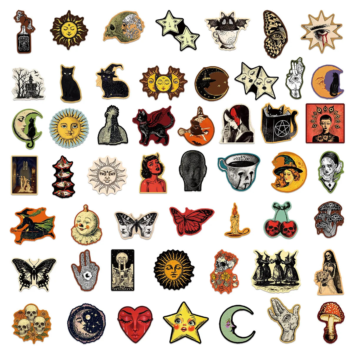 50Pcs Occult Celestial Creepy Stickers Gothic Moon Decals For Phone Scrapbook Suitcase Skateboard Guitar DIY Aesthetic Stickers