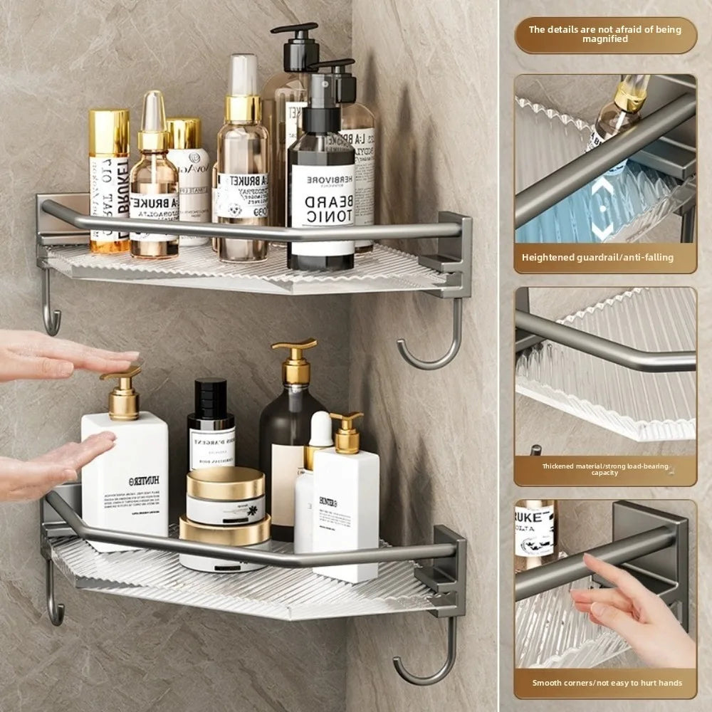 Wall Shelf No Drill Acrylic Triangle Bathroom Shelf Wall Mount Corner Storage Rack Large Capacity Organizer Bathroom Accessories