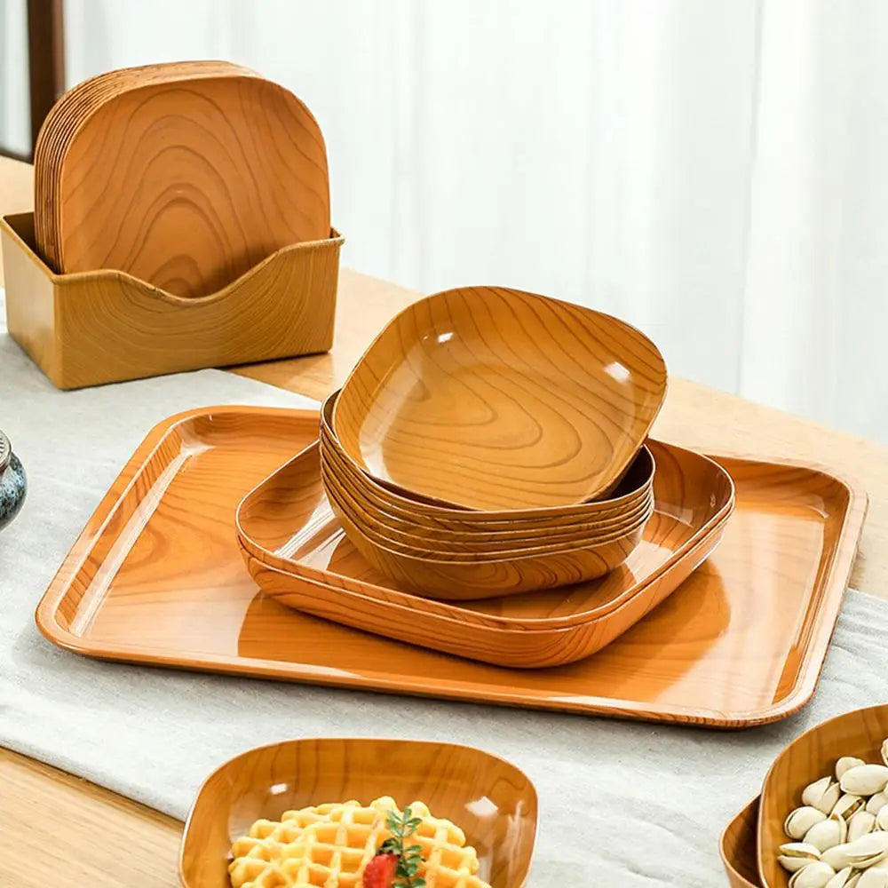 1/10/20Pcs Dish Kitchen Wood Grain Plastic Square Plate Dried Fruit Fruit Cake Snack Plates Snack Tableware Bowl Dish Dinnerware