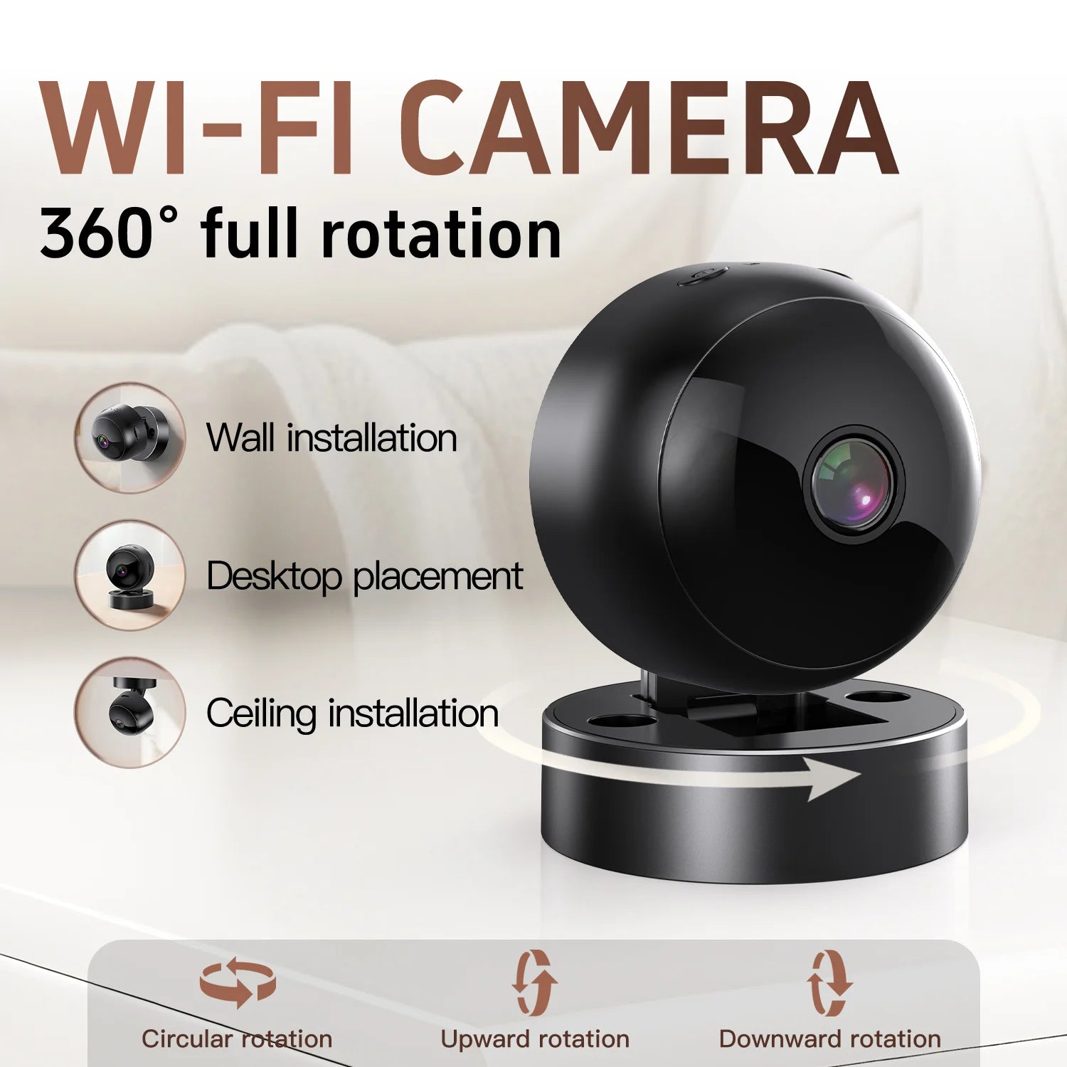 Wireless Security Camera 360° Full Coverage View WiFi HD Motion Detection Night Vision Indoor Outdoor Remote Monitor