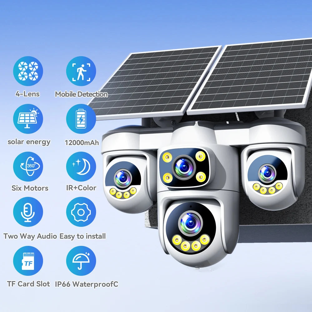No Wiring Needed! Solar Security Camera 20MP, 360° Auto Tracking, Permanent Power, Full Color Night Vision, 2-Way Audio, IP66