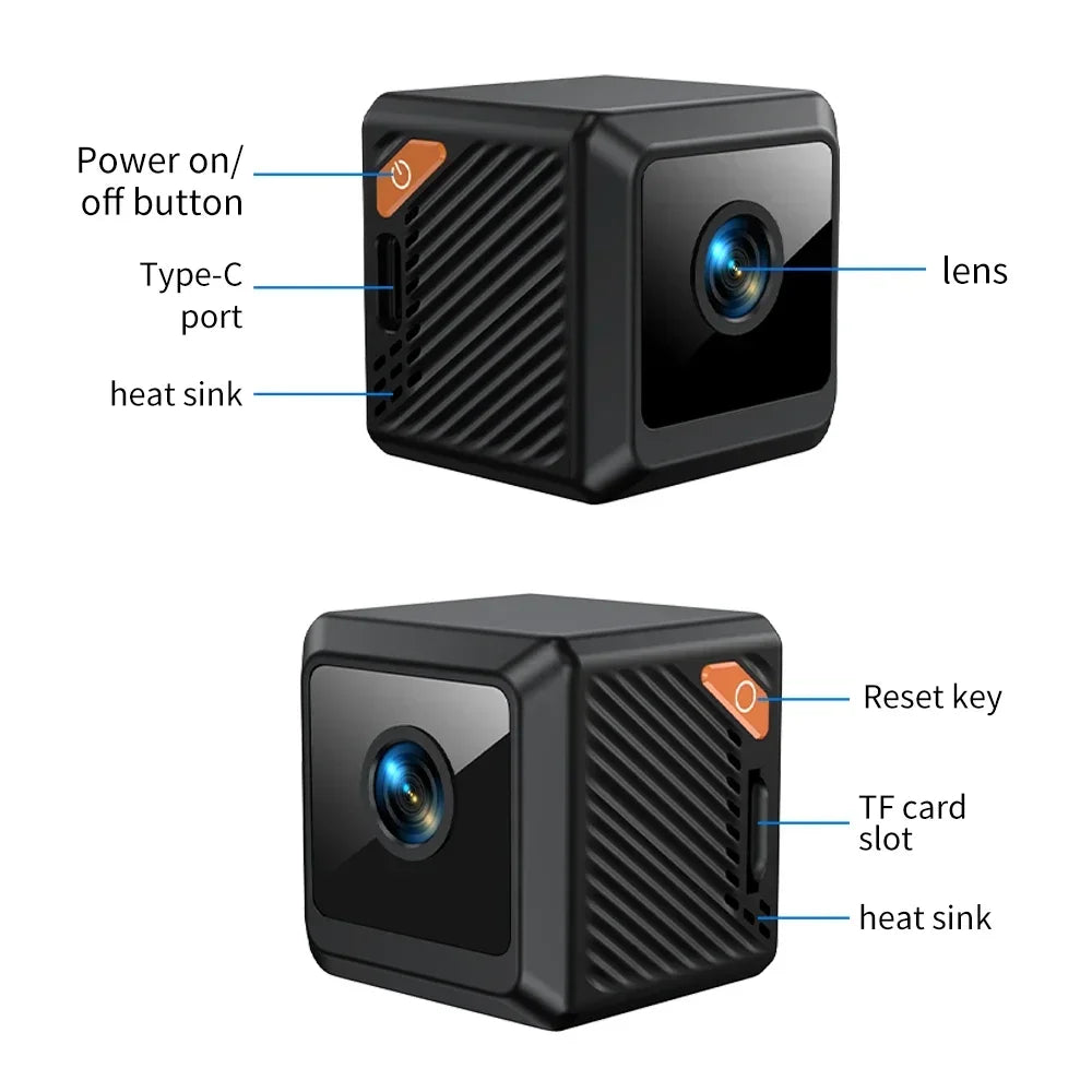 W02 Mini Security Camera 1080P HD, 140° Wide Angle, Bluetooth Pairing, 600mAh Battery, IR Night Vision 5M, Motion Alerts, Cloud/