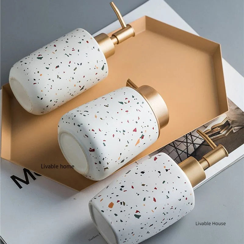 Ceramics Portable Soap Dispensers Handwashing Fluid Bottle Terrazzo Pattern Lotion Bottle Soap Bottle Bathroom Soap Dispensers