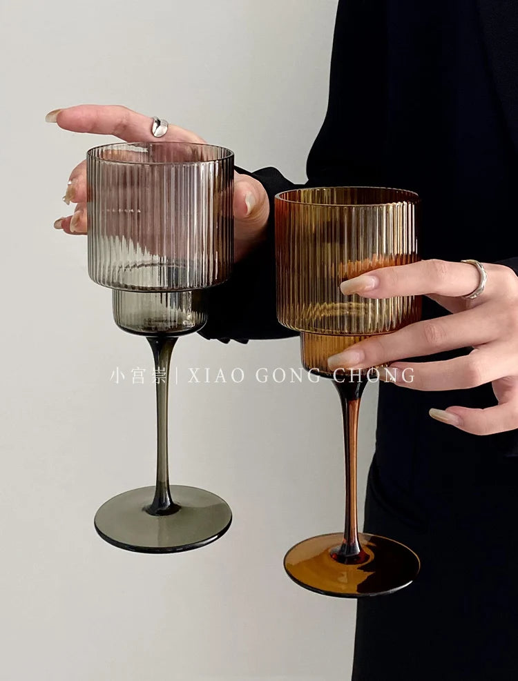 350ml Color Nordic Stripe Goblet Wine Glasses Red Wine Glasses Cocktail Juice Sparkling Water Glasses Party Wedding Barware