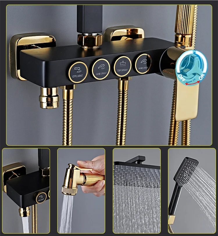 Hot Cold Bathroom Shower Set 12 Inch Rain Shower Head Quality Brass Bathroom Mixer Faucet Black Gold Thermostatic Shower System