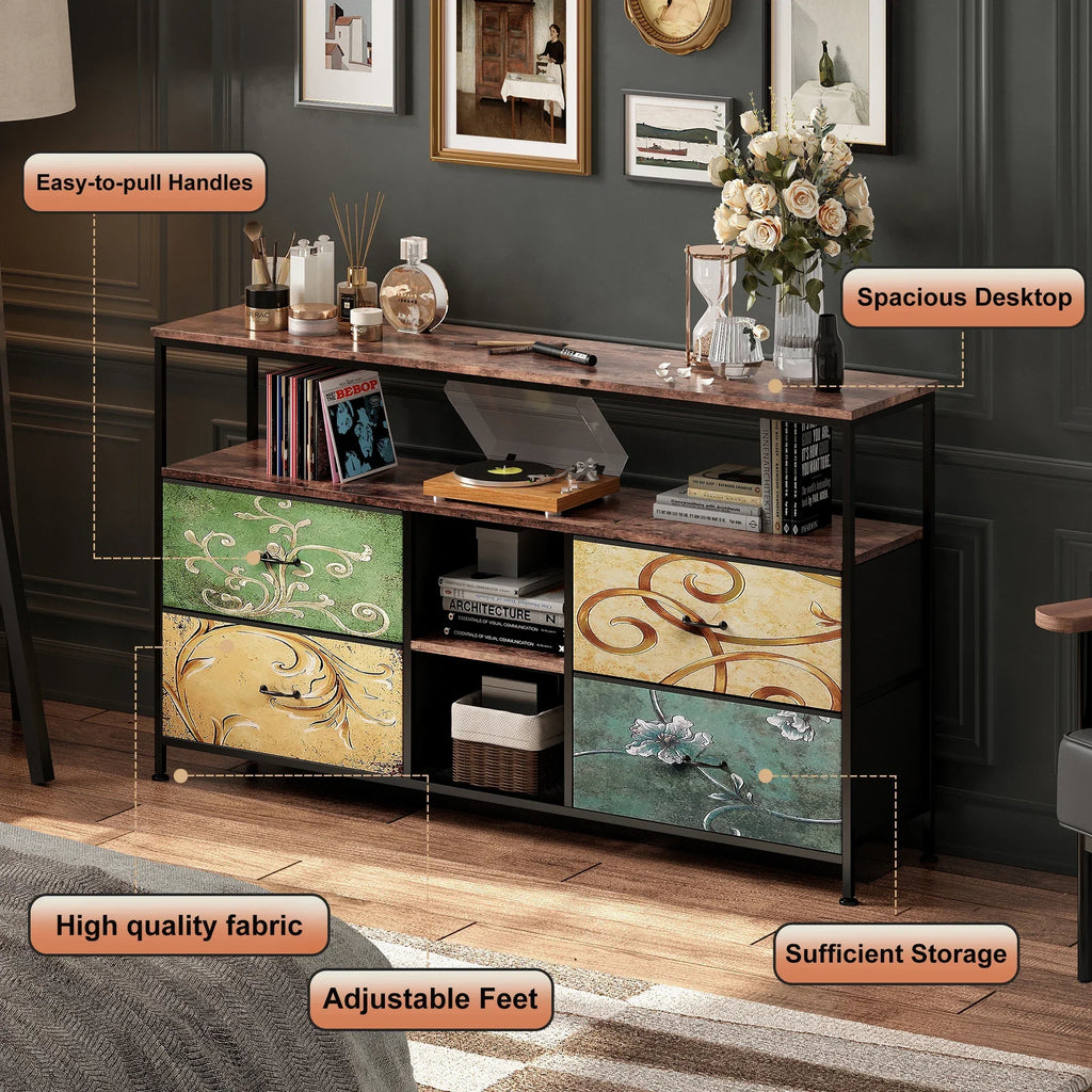 Rosahqnda TV stand with 4 drawers, TV cabinet, , adjustable shelves, TV table, TV cabinet living room furniture