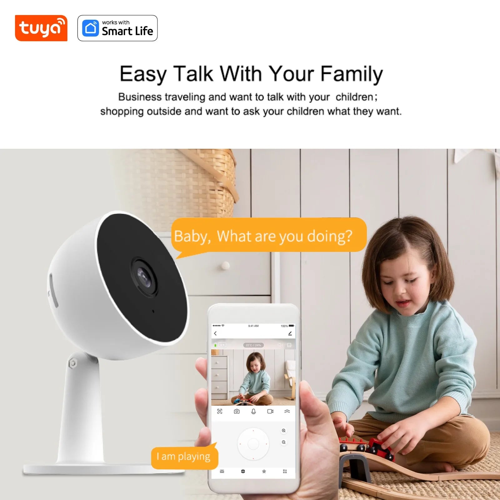 Tuya Smart 3MP HD Indoor Home Security Camera for Baby/Elder/Pet/Nanny,With Real-time APP Alert,2-Way Audio,Human body detection