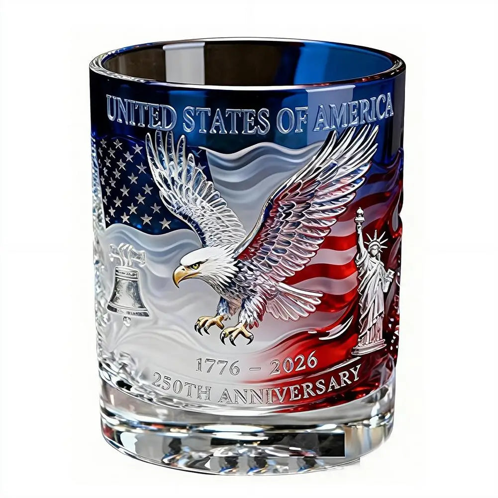 America 250 Years Anniversary Liquor Bottle Hand-blown Glassware America 250th Patriotic Eagle Cup Whiskey Glasses Rotating Cup