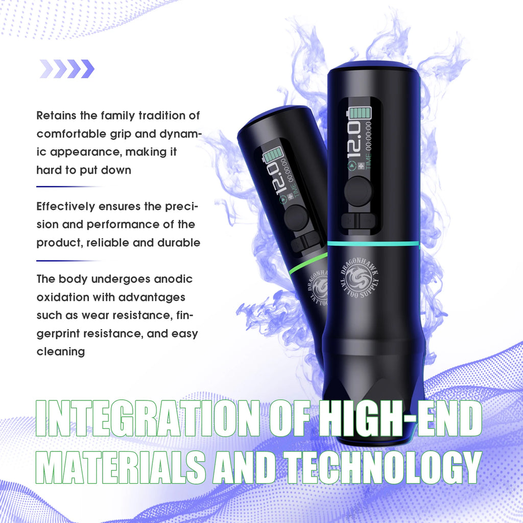 Dragonhawk X20 Pro Wireless Tattoo Pen HD Color Screen Replaceable 2000mAh Battery 3.5mm Stroke For Lining Shading Coloring