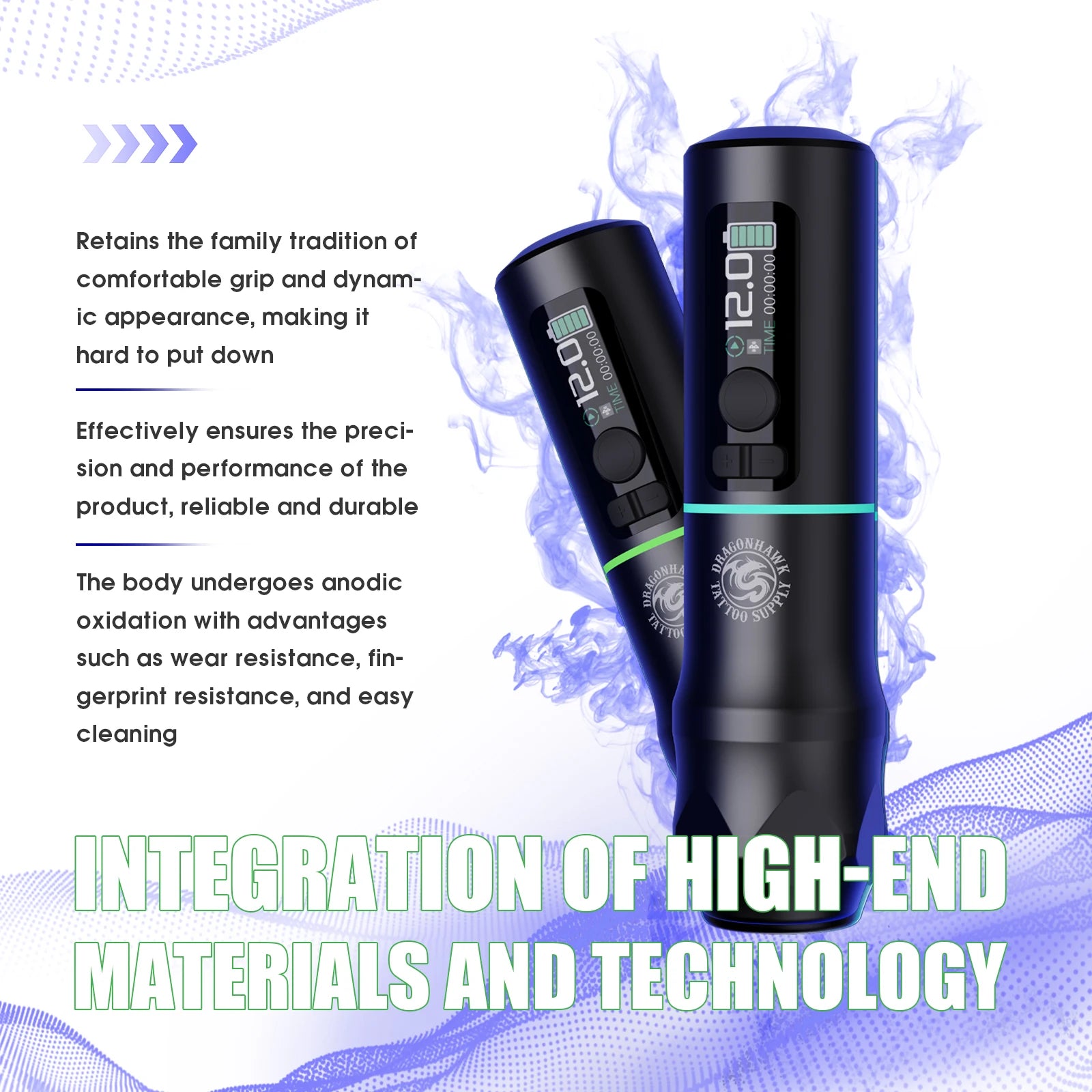 Dragonhawk X20 Pro Wireless Tattoo Pen HD Color Screen Replaceable 2000mAh Battery 3.5mm Stroke For Lining Shading Coloring