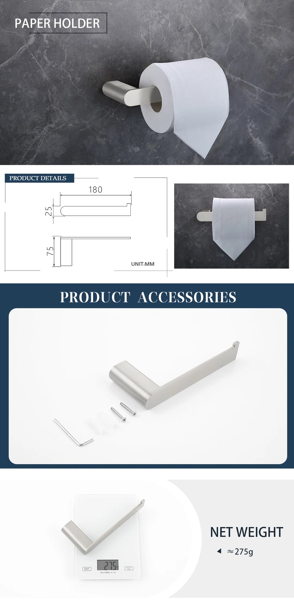 Bathroom Hardware Set Stainless Steel Bathroom Accessories Set Wall Mounted Towel Bar Towel Ring Toilet Paper Roll Holder Set