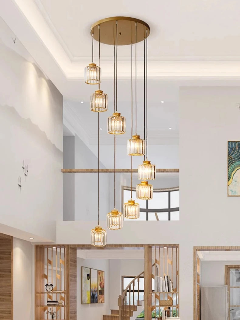 Staircase Pendant Lamp Modern Light Luxury Crystal Lamp Simple Living Room Lamp Duplex Hotel Lobby Interior Decoration Lighting