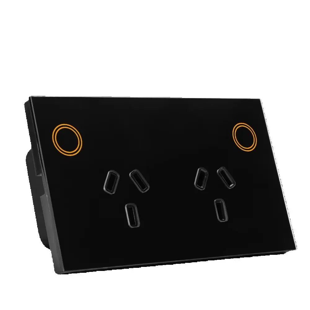 Customize Standard Wifi 2.4G 2400W Tempered Glass Panel Tuya App Smart Dual Power Point GPO Wall Socket