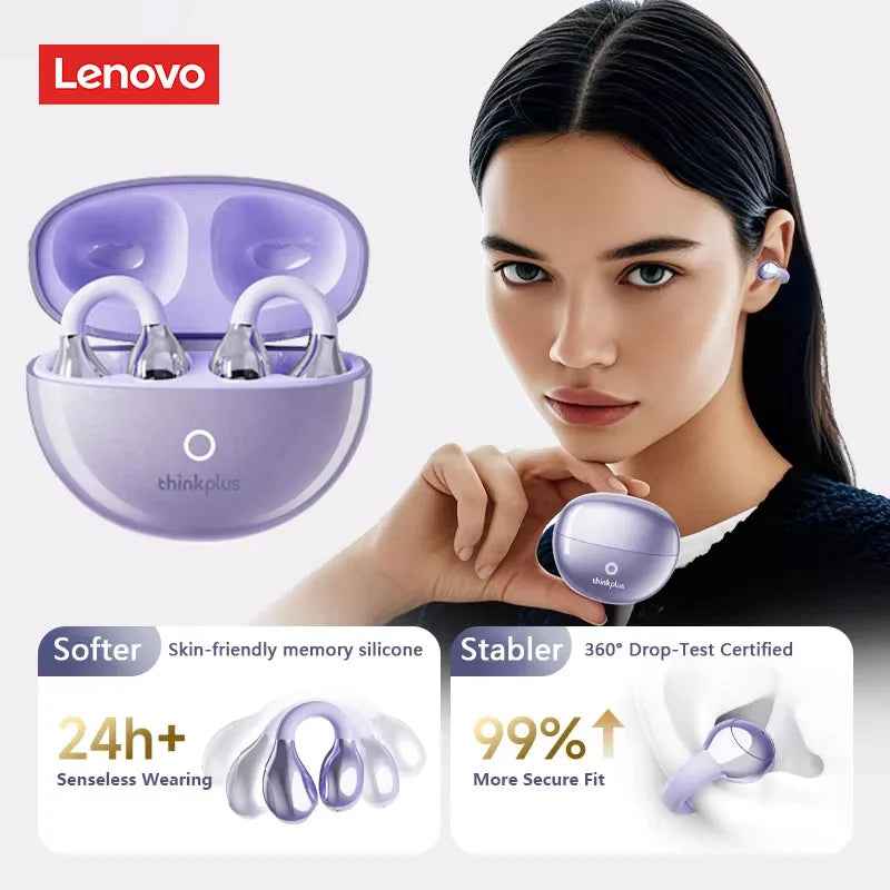 Lenovo LP25 PRO Bluetooth 5.4 Headphones Ear Clip Sport Wireless Headset Long Battery Life Noise Reduction Earphones HD Mic Call