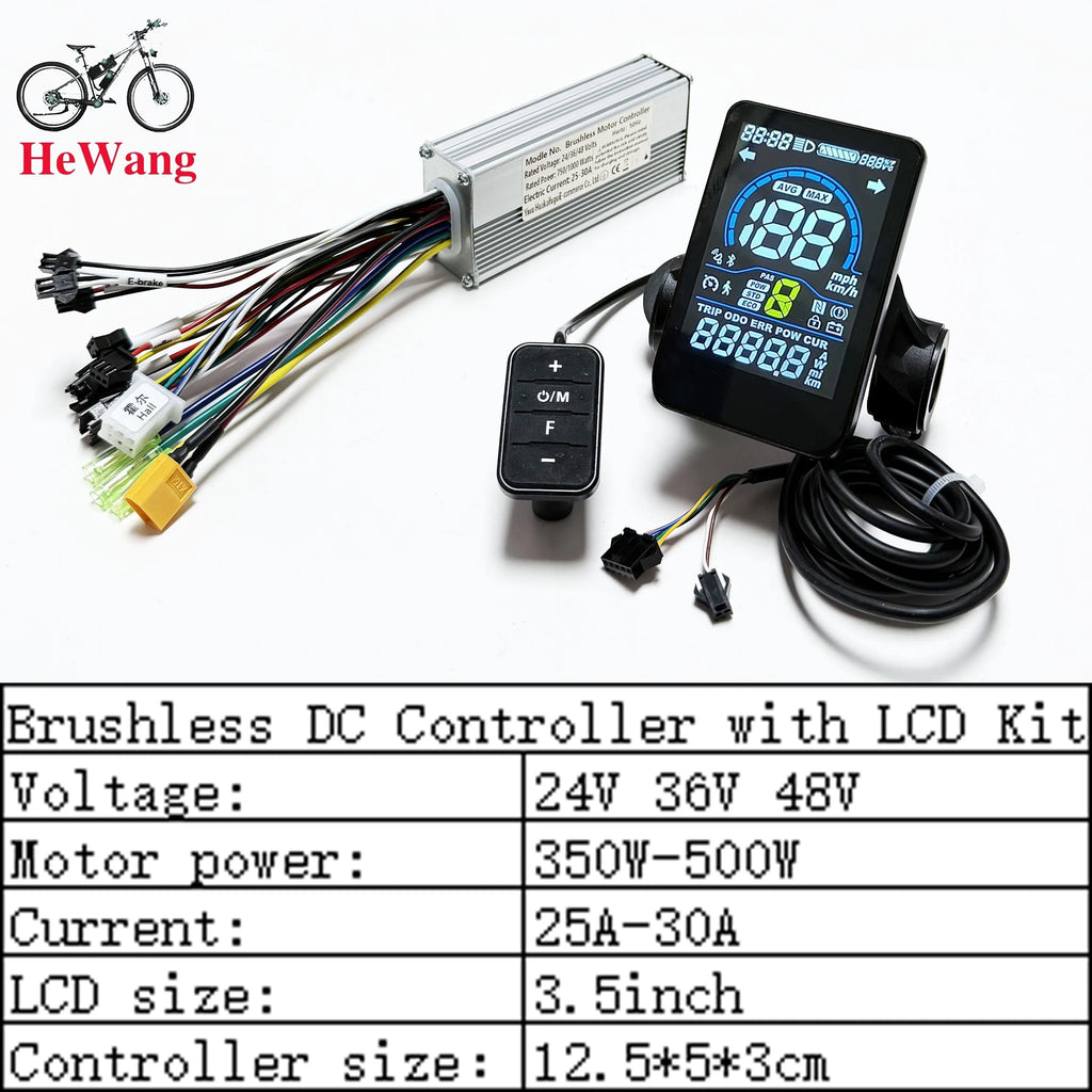 E-Scooter Brushless Motor Controller 9 MOSFET 24V 36V 48V 350W 500W 25A-30A With UART No.2 LCD Display, PAS,Throttle for E-Bike