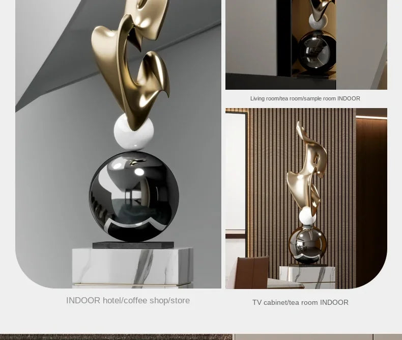 Modern Light Luxury HomeDecor Electroplated Geometric Statue Large Size Resin Crafts Living Room Entrance Decoration Accessories