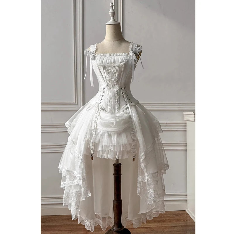 Princess Lolita Evening Dress Champagne Gold Front Short Back Long Gorgeous CLA Dress Vintage Fairy Lolita Birthday Party Dress