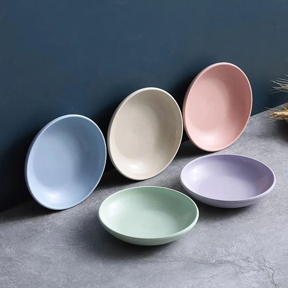Durable Wheat Straw Seasoning Dish Kitchen Utensils Tableware Snack Plate Leaf Round Shape Tableware Bowl Barbecue