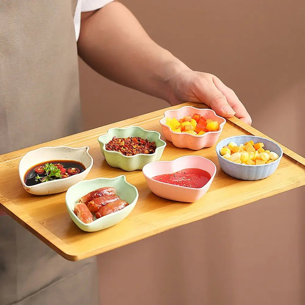 Durable Wheat Straw Seasoning Dish Kitchen Utensils Tableware Snack Plate Leaf Round Shape Tableware Bowl Barbecue