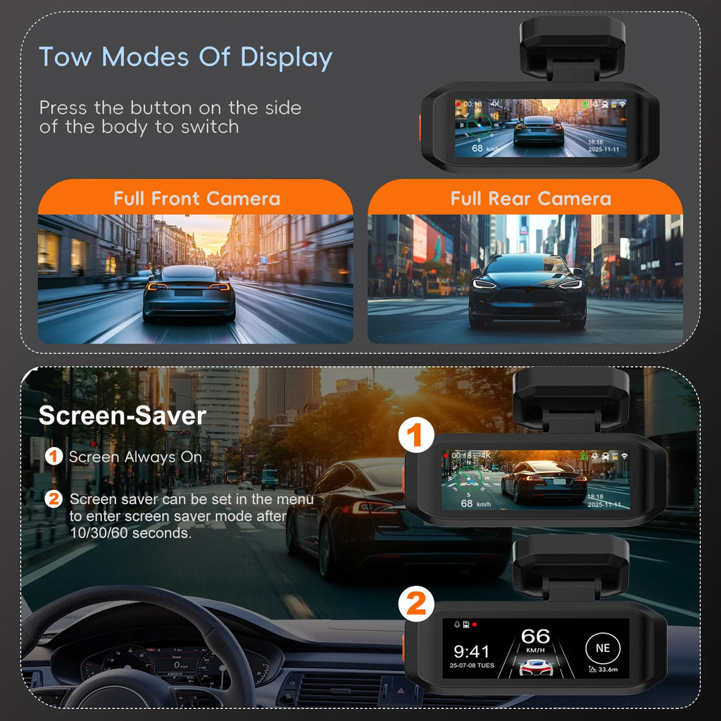 UHD 4K 3840*2160P Dash Cam ADAS WiFi GPS Front 4K Rear 2.5K DVR Video Recorder 24H Night Vision Dash Cam Car Camera Black Box