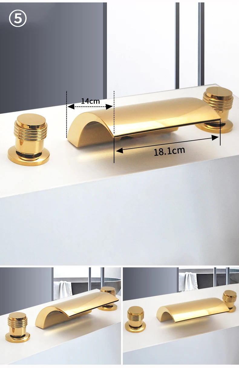 3PCS Bathroom Bathtub Faucet Basin Faucet Deck Mounted  Spa Tub Mixer Tap Cold Hot Mixer Waterfall  Matte Black or Gold Color
