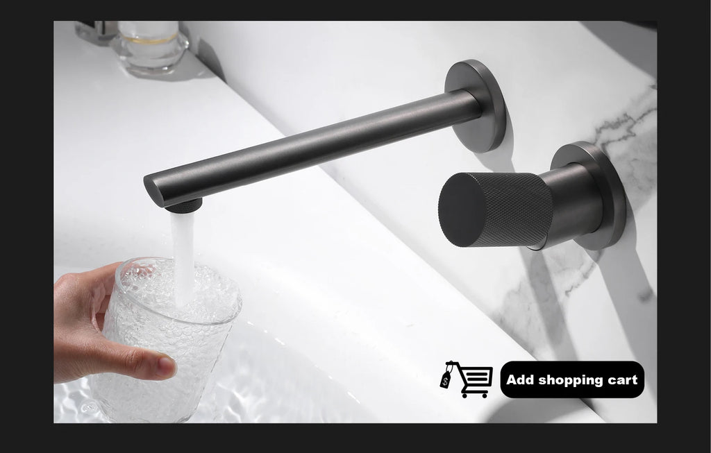Modern Wall-Mounted Black Brass Bathroom Faucet with Concealed Design 2-Hole Single Handle Cold and Hot Dual-Control Basin Tap