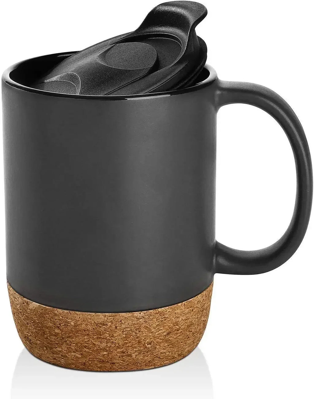 Simplicity Ceramic Cork Bottom Coffee Mug with Lid Splash Proof Heat-resistant Matte Plain White Black Cork Base Bottom Tea Cup