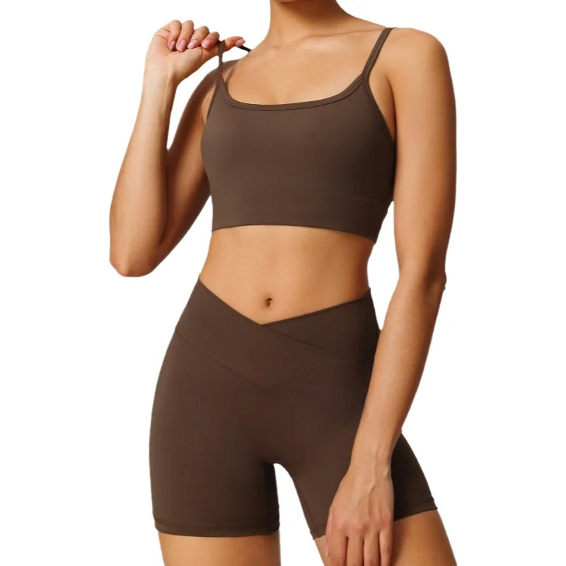 High Elasticity Quick Dry Yoga Fitness Outfit Women's Summer New Style Sportswear Set Fashionable Running Dancing Tennis