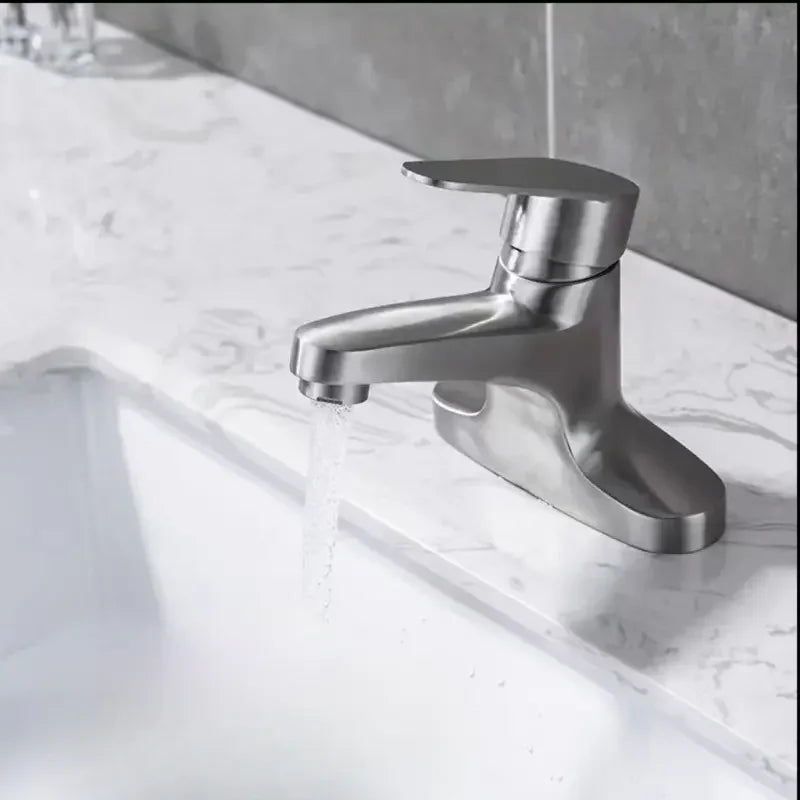 WashBasin Sink Faucet Deck Mounted 304 Stainless Steel Cold Hot Mixer Tap Single Lever Double Hole Household Bathroom Faucets