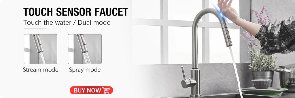 Stainless Steel Kitchen Sink Faucet Pull Out Sprayer Hot Cold Water Mixer Tap Deck Mounted Single Hole Modern Kitchen Tap