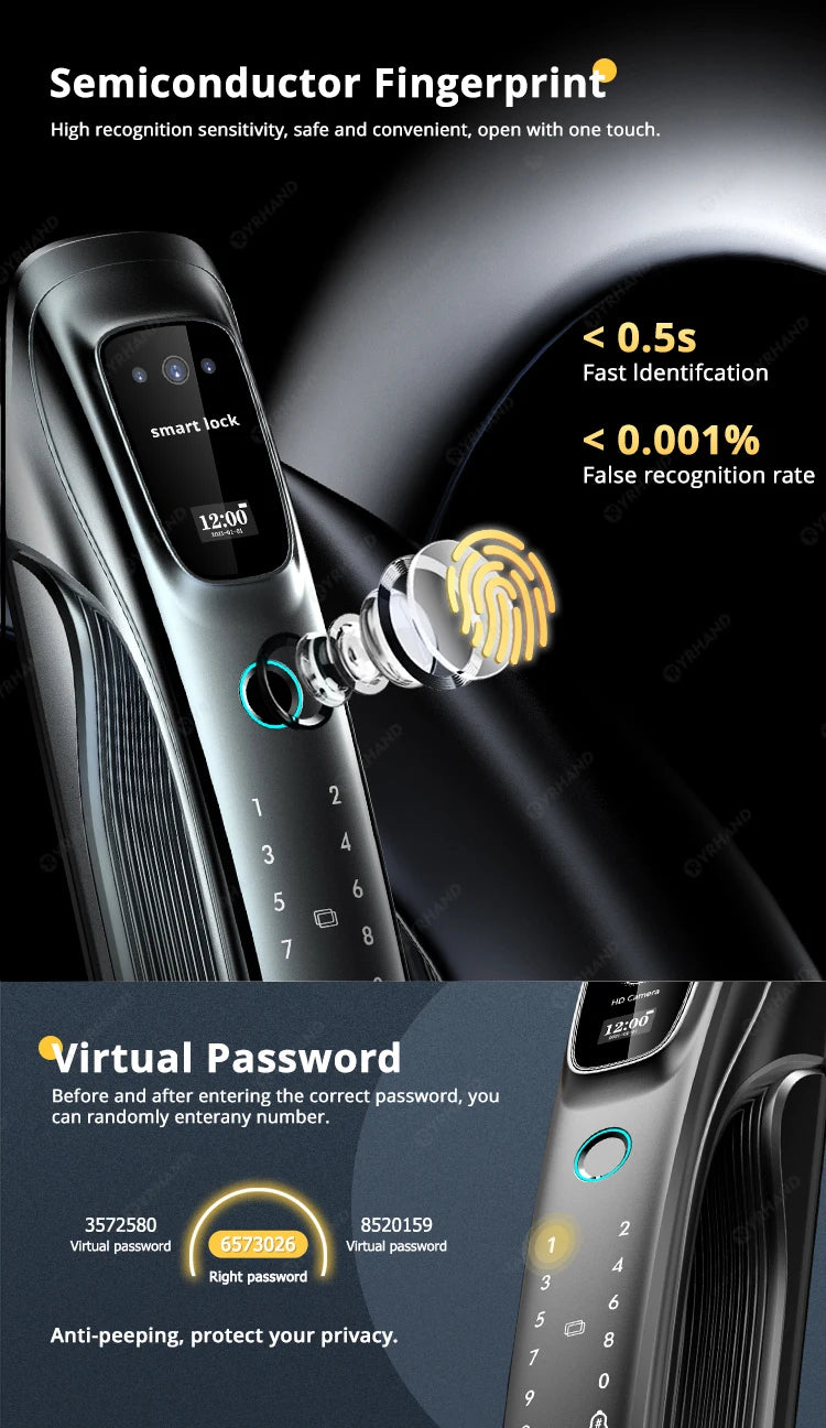 Smart Lock 3D Face Recognition Palm Vein Fingerprint WiFi APP Remote Control Video Intercom Auto Door Lock Digital Security